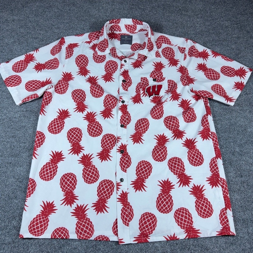 Colosseum‎ Wisconsin Badgers Mens Large Red Pineapple Button Down Shirt L